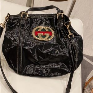 Authentic black shiny Gucci crossbody.